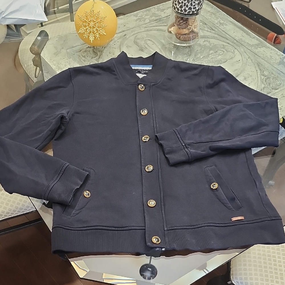 Ted Baker London Men's Navy Bomber Jacket with Button Detail Size L